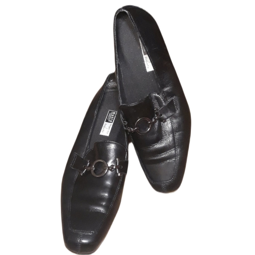 Vintage Munro American Buckle Patent Loafers with Heel - Size 9 1/2 W Black Shoe